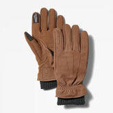 Timberland Guanti in Pelle con Polsini a Coste Marroni